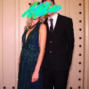 Lulu's Looking Radiant blue and green metallic maxi dress